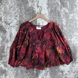 Aguste The Label Top US 6 Womens Red Orange Tie Dye Oversized Balloon Sleeve